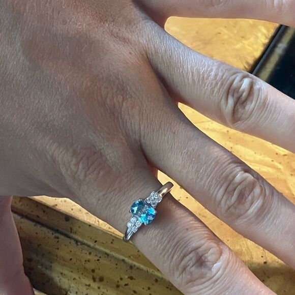 Natural Blue Zircon Moissanite Sterling Silver Ring Size 9 - Picture 4 of 9